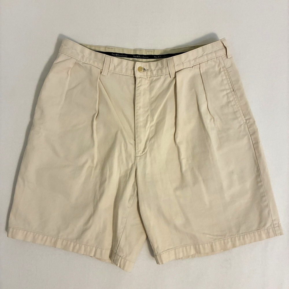 Vtg 80s 90s Polo Ralph Lauren USA Made Pleated Chino Short Men Size 36 Paper Tag